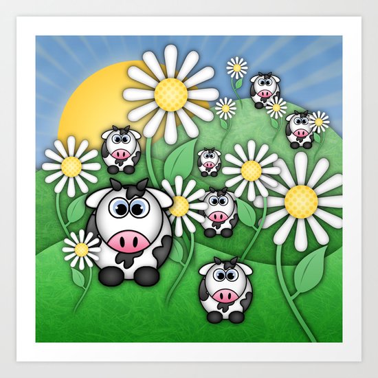 Cows & Daisies Art Print