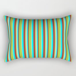 [ Thumbnail: Aqua, Brown, Green & Light Grey Colored Striped Pattern Rectangular Pillow ]