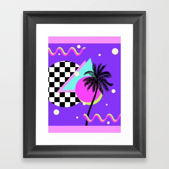 90s Palm Tree Geometrical Design Purple Framed Art Print