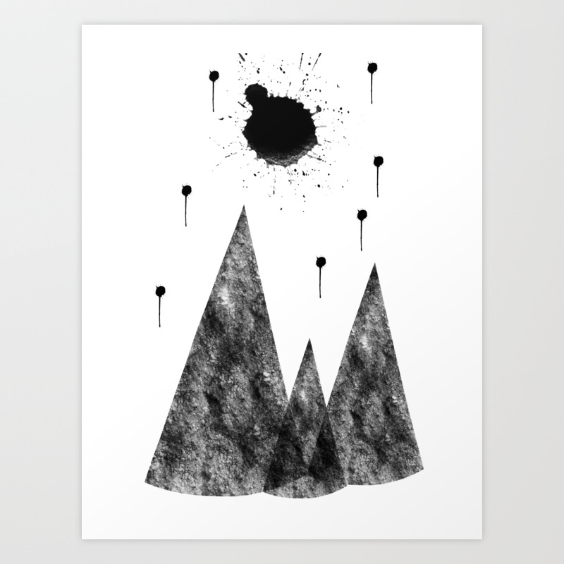 Full Moon And Stars High Above The Mountains Abstract Art Print By