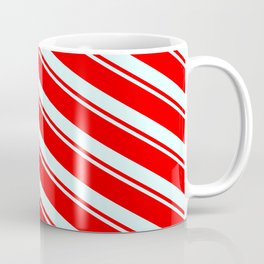 [ Thumbnail: Light Cyan and Red Colored Lined/Striped Pattern Coffee Mug ]