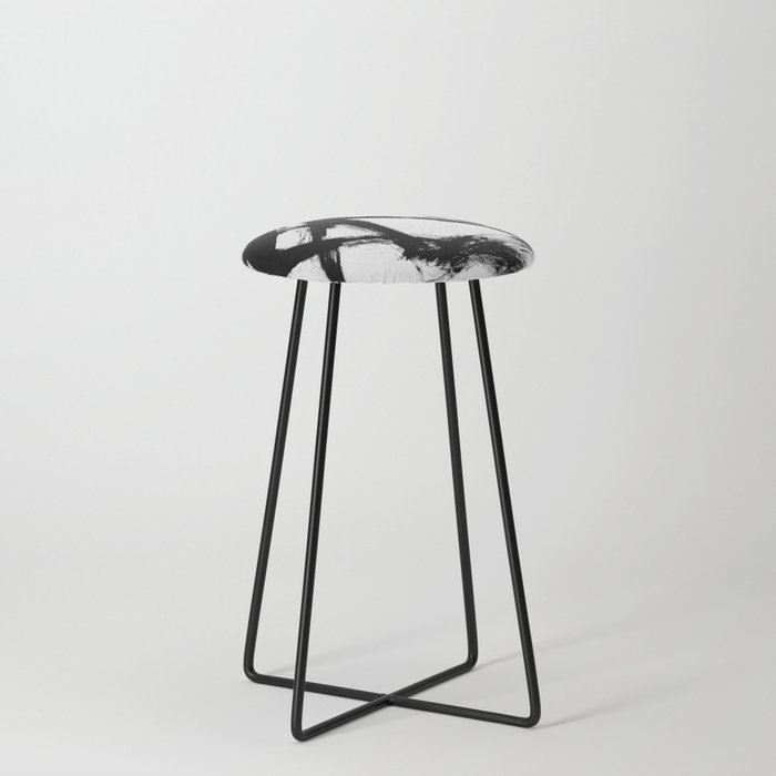 Brushstroke 5 - a simple black and white ink design Counter Stool