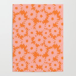 Pink and Orange Flower Pattern / Hand Painted Floral Design / Poster