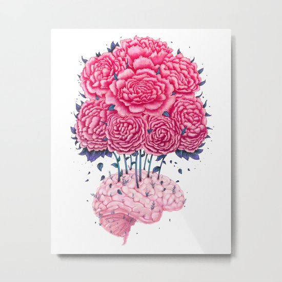 Creative Brains with peonies Metal Print