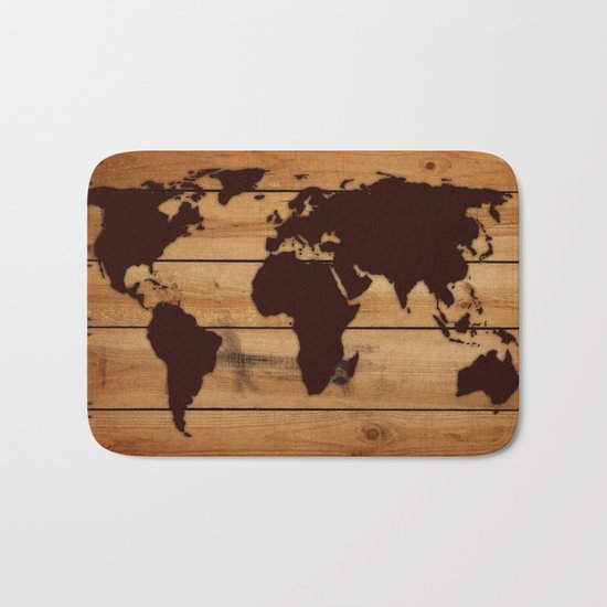 map world wood Bath Mat