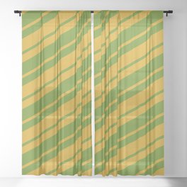 [ Thumbnail: Green and Goldenrod Colored Stripes Pattern Sheer Curtain ]