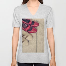 Red and Beige V Neck T Shirt