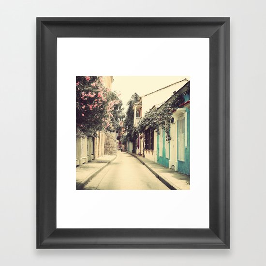 Just like a dream street, Cartagena (Retro and Vintage Urban, architecture photography) Framed Art Print