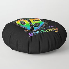 [ Thumbnail: 95th Birthday - Fun Rainbow Spectrum Gradient Pattern Text, Bursting Fireworks Inspired Background Floor Pillow ]