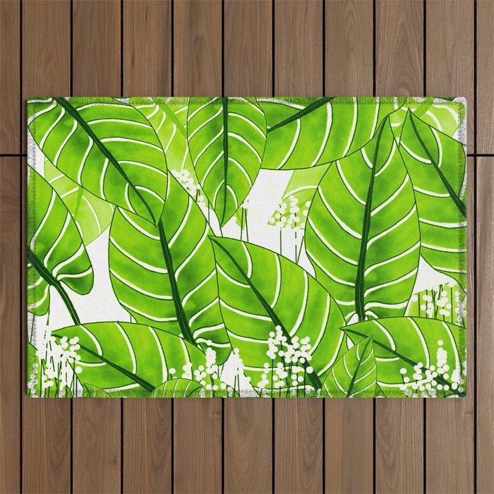 Spring Green Leaves - Summer Mood - Green and White #decor #society6 #1 #buyart Outdoor Rug