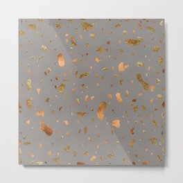 Elegant gray terrazzo with gold and copper spots Metal Print | Scandi, Graphicdesign, Pattern, Mosaic, Modern, Hygge, Vintage, Surface, Gold, Luxury 