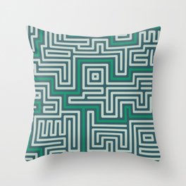 Meandering round lines green & white Throw Pillow