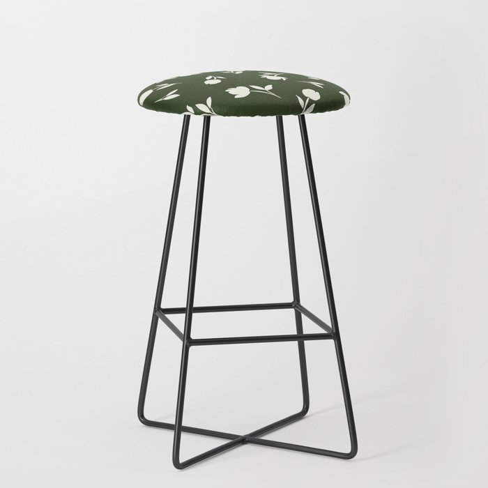 Green floral pattern with flowers silhouettes Bar Stool