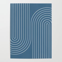Minimal Line Curvature LXXIX Nautical Blue Mid Century Modern Arch Abstract Poster