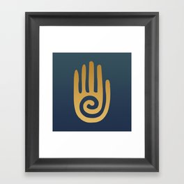 Spiral Hand Symbol - Golden on Dark Blue Background Framed Art Print