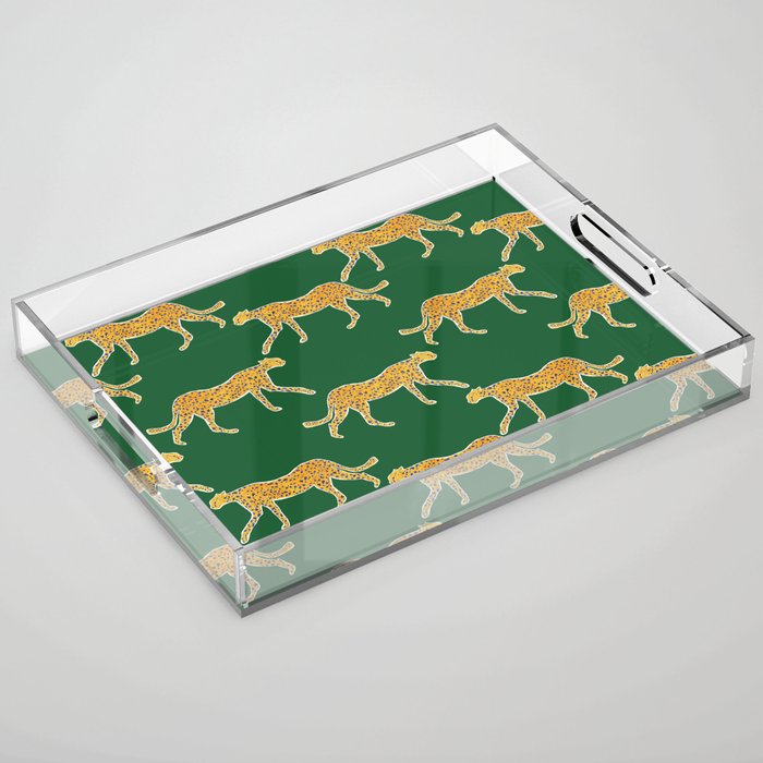 Tropical Animal Print Green Cheetah Illustration Acrylic Tray
