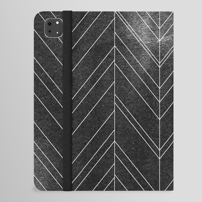 Modern Watercolor Charcoal Black Zig Zag Pattern Chevron Pattern Black And White Herringbone Pattern iPad Folio Case