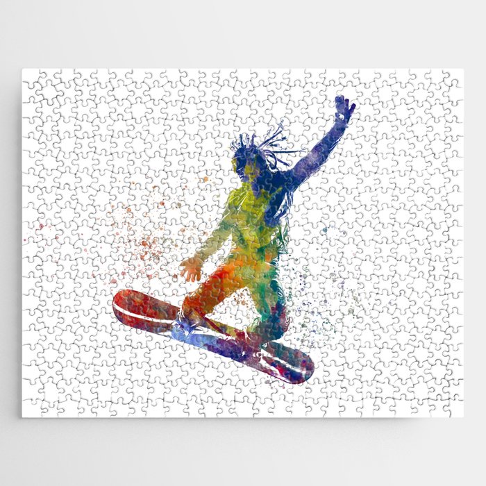 Snowboarding in watercolor Jigsaw Puzzle