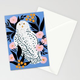 Snow Owl - bright blue  Stationery Cards