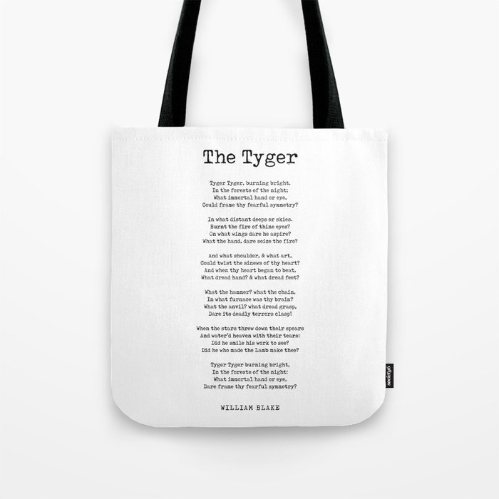 The Tyger - William Blake Poem - Literature - Typewriter Print 1 Tote Bag