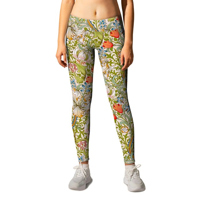 William Morris (1834-1896) & John Henry Dearle (1859-1932) - Golden Lily (Wasabi/Almond variant) - 1899 - Arts and Crafts - Floral, Scrolling Foliage - Digitally Enhanced Version - Leggings