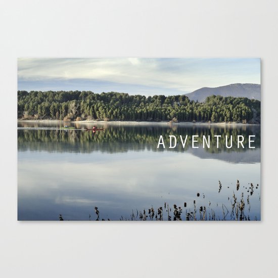 Adventure. Canoeing on the lake. Canvas Print