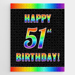 [ Thumbnail: Fun, Colorful, Rainbow Spectrum “HAPPY 51st BIRTHDAY!” Jigsaw Puzzle ]