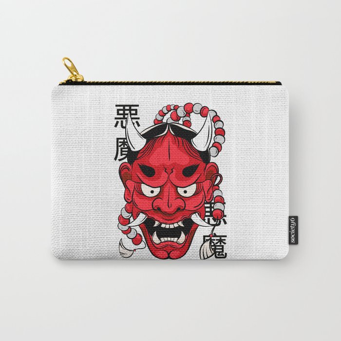 Japanese Samurai Hannya Demon Mask Kanji Letters Carry-All Pouch