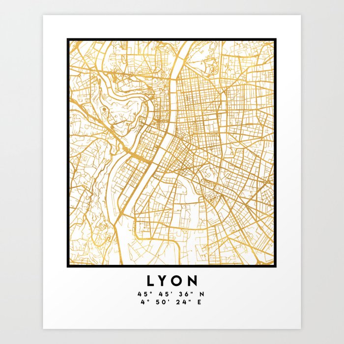 LYON FRANCE CITY STREET MAP ART Art Print