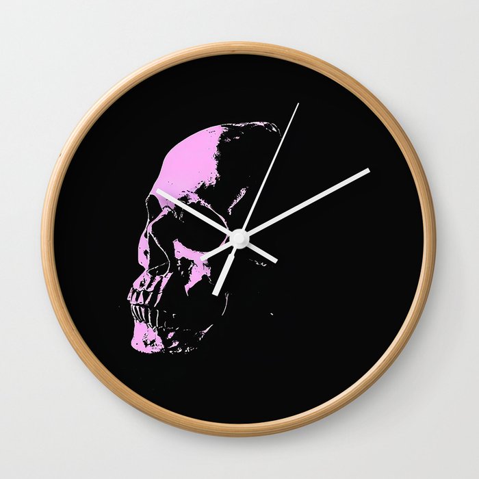 Pink skull on black Wall Clock