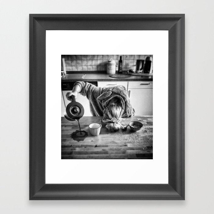 First I Drink the Coffee, Then I do the Stuff - hangover black and white photograph / photography Framed Art Print