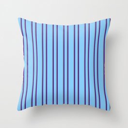 [ Thumbnail: Light Sky Blue, Slate Gray, and Indigo Colored Lines Pattern Throw Pillow ]