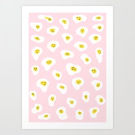 Emotional eggs fun pattern | Pink Art Print | Digital, Face, Drawing, Minimalistic, Children, Fun, Emotion, Minimalist, Minimal, Pastel 