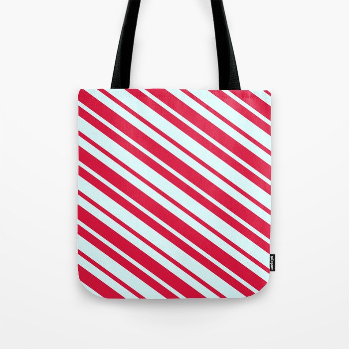 Light Cyan and Crimson Colored Lines Pattern Tote Bag