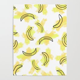Modern Abstract Yellow Orange Watercolor Bananas Poster