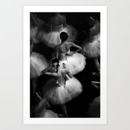 Ballerinas getting ready for the big performance black and white photograph - photographs Art Print