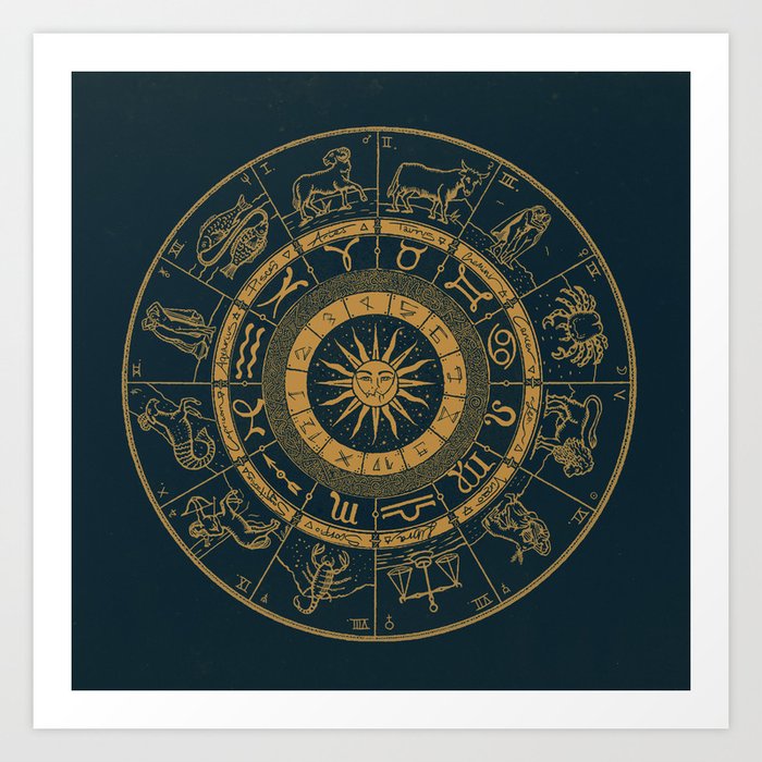 Vintage Zodiac & Astrology Chart | Royal Blue & Gold Art Print