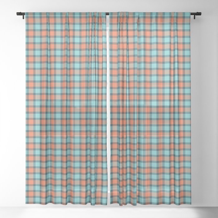 Brown And Blue Buffalo Plaid,Brown And Blue plaid,Brown And Blue Gingham Checks,Brown And Blue Buffalo Checks,Brown And Blue Tartan, Sheer Curtain
