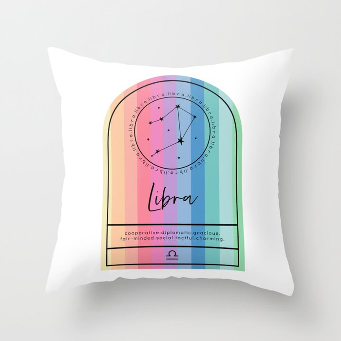 Libra Zodiac | Rainbow Stripe Throw Pillow