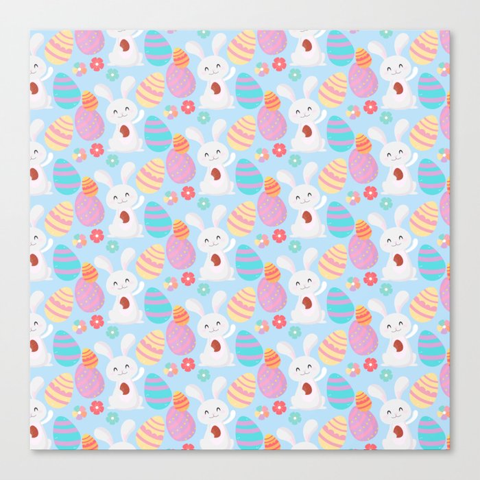 Colorful Pastel Easter Egg Rabbit Pattern Canvas Print