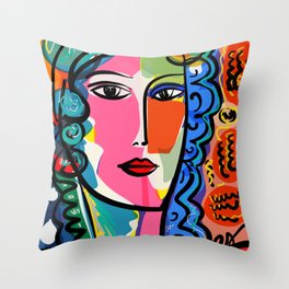 French Portrait Colorful Woman Fauvism by Emmanuel Signorino Throw Pillow