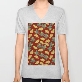 Floral pattern with drawings of acorns and chestnuts V Neck T Shirt