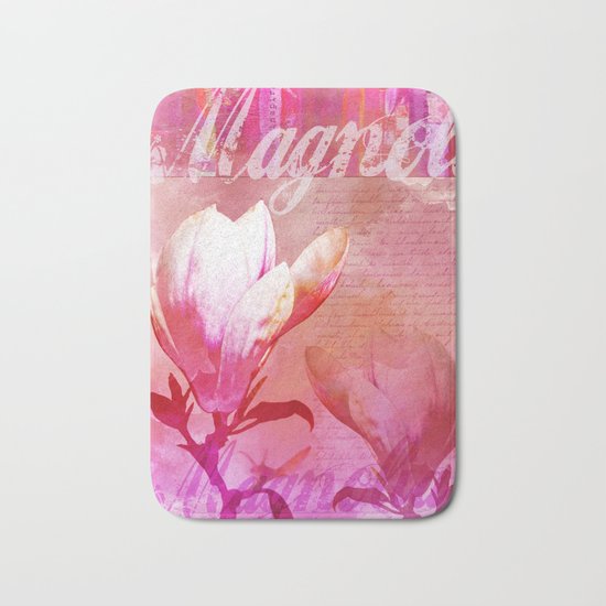 Magnolia flower pink orange Bath Mat