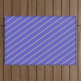 [ Thumbnail: Light Green and Slate Blue Colored Lines/Stripes Pattern Outdoor Rug ]