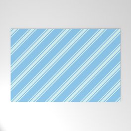 [ Thumbnail: Light Sky Blue and Light Cyan Colored Lines Pattern Welcome Mat ]