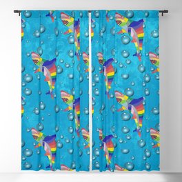 Colorful Shark with Bubbles on a Light Blue Background Blackout Curtain