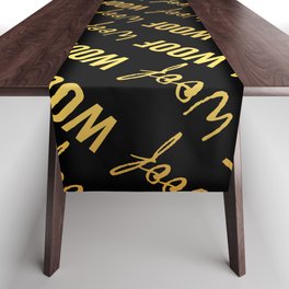 Dog Woof Quotes Black Yellow Gold Table Runner