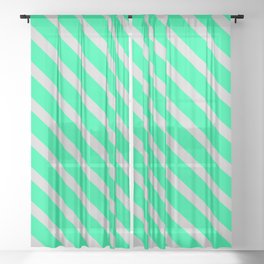 [ Thumbnail: Light Gray & Green Colored Stripes Pattern Sheer Curtain ]