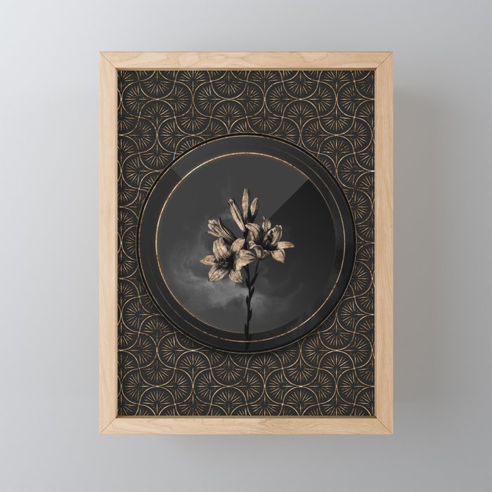 Shadowy Black Madonna Lily Botanical Art with Gold Art Deco Framed Mini Art Print