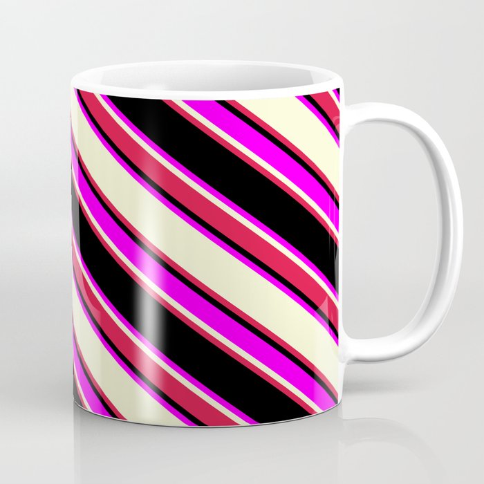 Black, Fuchsia, Light Yellow & Crimson Colored Lined Pattern Coffee Mug